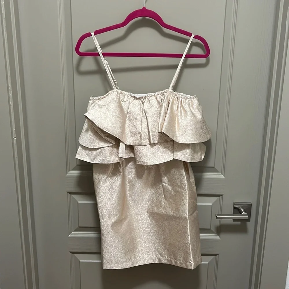 NWT Buddy Love Gold Ruffle Too Spaghetti Strap Cocktail Dress - Picture 1 of 3
